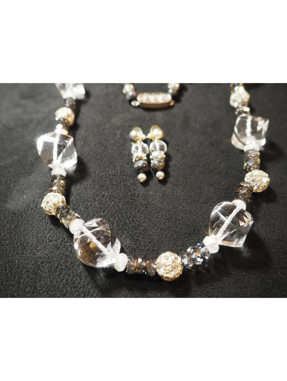 Sparkling Clear Crystal & Silver-Tone Beaded Necklace and Earring Set
